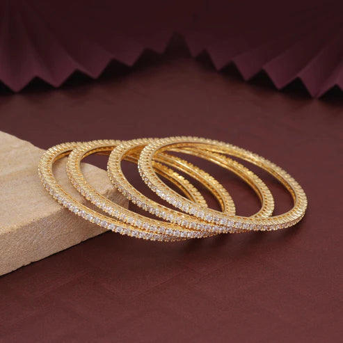 Gold Color Elegant Designer American Diamond Bangle Set Size: 2.6 For Wedding Functions