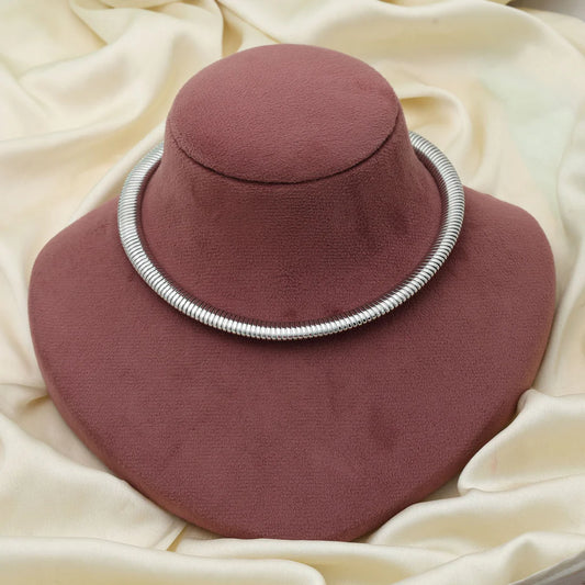 Silver Color Anti Tarnish Hansli Necklace Modern Minimal Traditional Collar Style Jewelry