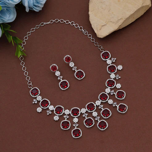 Rani Color American Diamond Necklace Set Created For Grand Bridal And Festive Wear