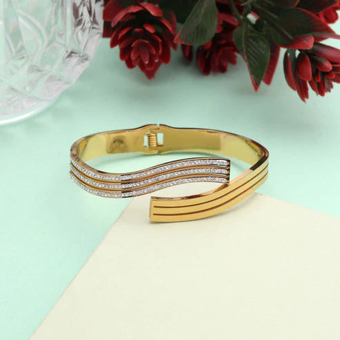 Elegant Gold Color Openable American Diamond Bracelet With Premium Shine For Brides