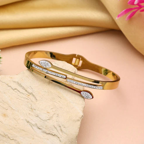 Gorgeous Gold Color Openable American Diamond Bracelet With Modern Design For Special Events