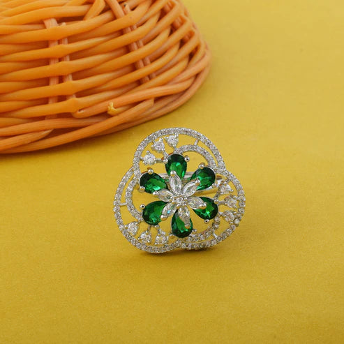 Elegant Green Color American Diamond Ring Featuring Modern Luxury Design