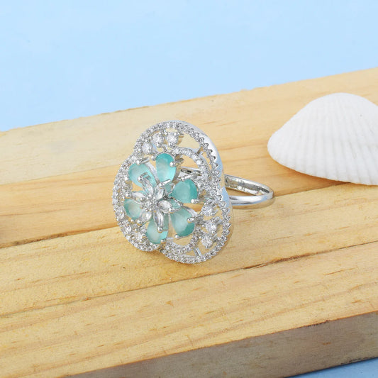 Gorgeous Rama Green Color American Diamond Ring For Radiant Outfit Match