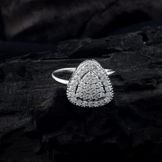 Modern Silver Color American Diamond Ring For Chic Everyday Fashion