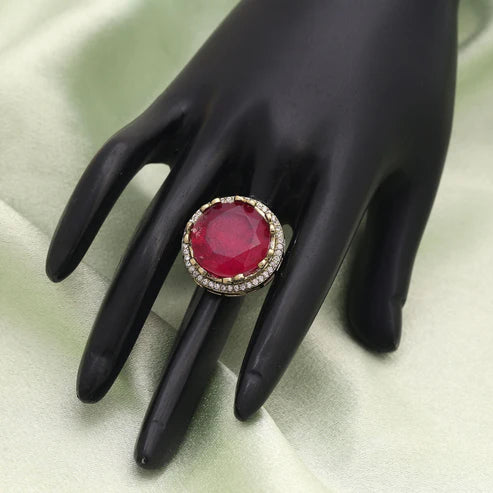 Rani Color American Diamond Ring Designed For Graceful Ethnic Styling