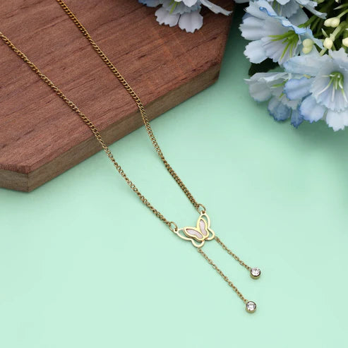 Gold Color Stainless Steel Anti Tarnish Necklace Featuring Smooth Finish And Premium Quality