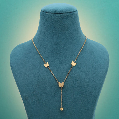 Gold Color Butterfly Design Stainless Steel Anti Tarnish Necklace Featuring Elegant Charm