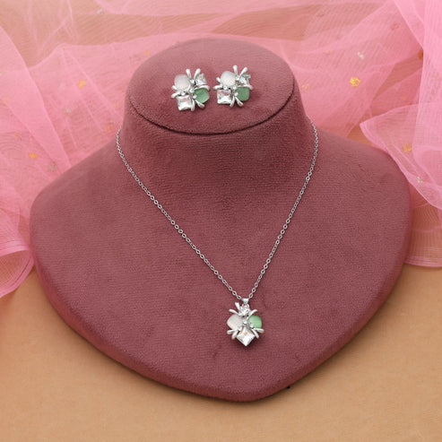 Pista Green Color Anti Tarnish Necklace Set With Soft Elegant Ethnic Look
