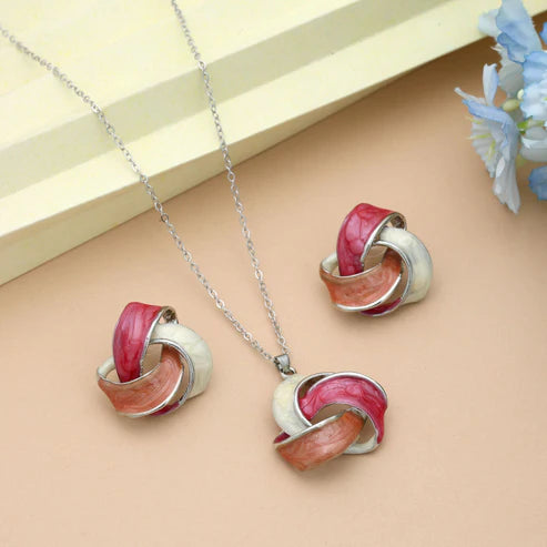 Dark Pink Color Meena Work Anti Tarnish Necklace Set With Bright Fashion Charm