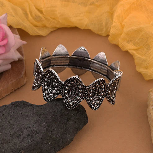 Silver Color Oxidised Openable Bracelet Featuring Traditional Indian Craftsmanship