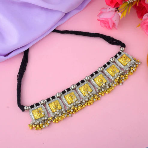 Vintage Gold & Silver Color Oxidised Necklace Set For Regal Ethnic Styling