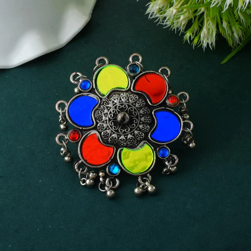 Multi Color Oxidised Rings With Colorful Stones And Tribal Fusion Look