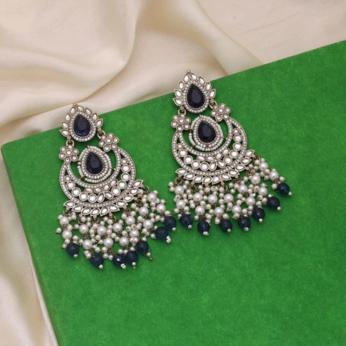Blue Color Kundan Earrings Inspired By Traditional Indian Aesthetics
