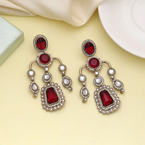 Maroon Color Kundan Earrings Inspired By Heritage Jewellery Designs