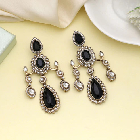 Black Color Kundan Earrings Crafted For Contemporary Ethnic Styling