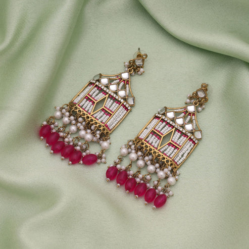 Sky Blue Color Stylish Ethnic Kundan Earrings With Traditional Party Wear Design