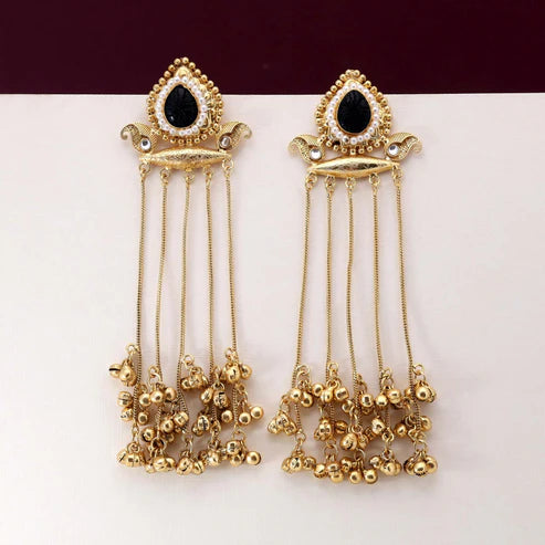 Black Color Gorgeous Antique Finish Long Kashmiri Earrings For Ethnic Attire