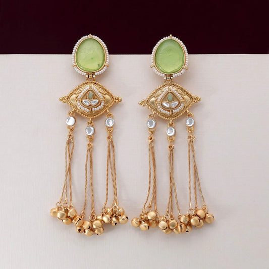 Pista Green Color Handcrafted Long Kashmiri Earrings For Elegant Indian Look