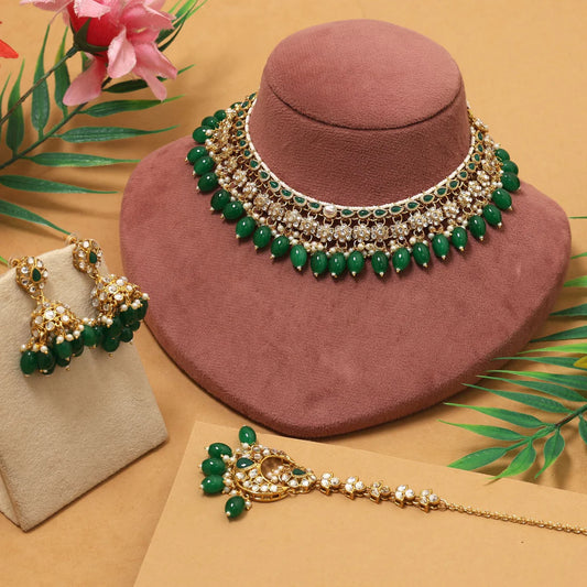 Trendy Green Color Kundan Necklace Set Perfect For Weddings Festivals And Parties
