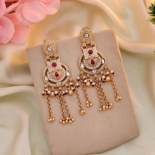 Rani Color Matte Gold Earrings Featuring Traditional Design Perfect For Festive Ethnic Outfits