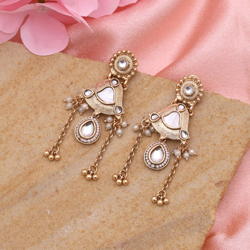 White Color Matte Gold Earrings Crafted For Minimal Lovers With Premium Traditional Charm