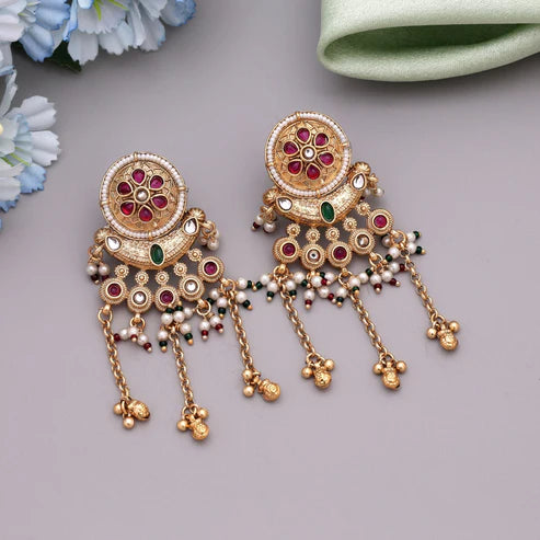 Rani & Green Color Matte Gold Earrings Perfect For Traditional Functions And Weddings