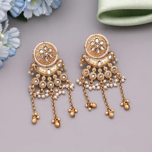 White Color Matte Gold Earrings Offering Classic Charm With Modern Handcrafted Finish