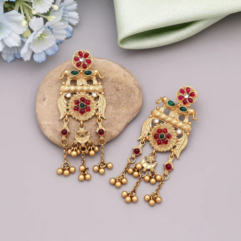 Rani & Green Color Matte Gold Earrings Crafted For Luxurious Ethnic Fashion Statements
