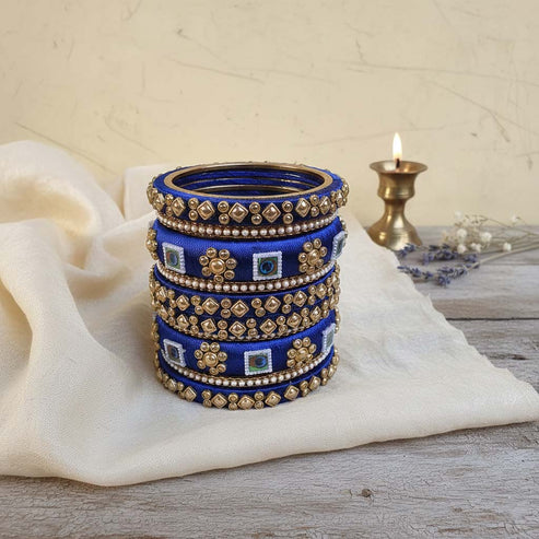 Blue Color 1 Set Of Thread Bangle Featuring Minimal Yet Traditional Design