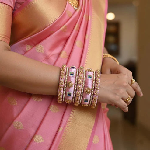 Pink Color 1 Set Of Thread Bangle Suitable For Elegant Daily Ethnic Wear
