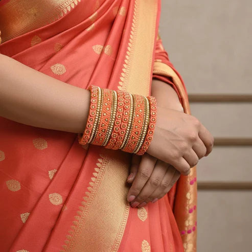 Peach Color 1 Set Of Thread Bangle Featuring Soft Elegant Ethnic Charm