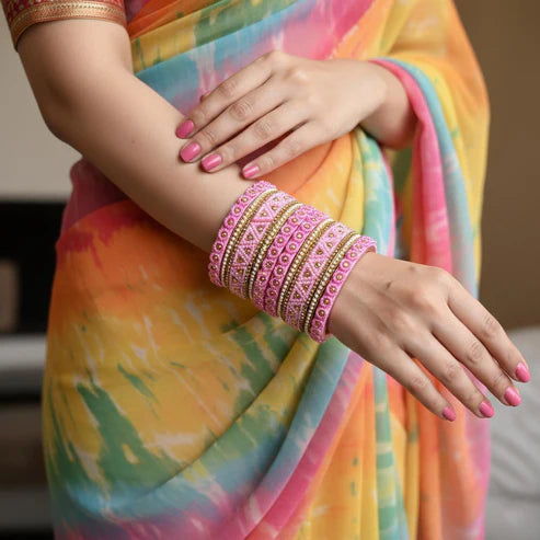Pink Color 1 Set Of Thread Bangle With Chic Stylish Party Wear Finish