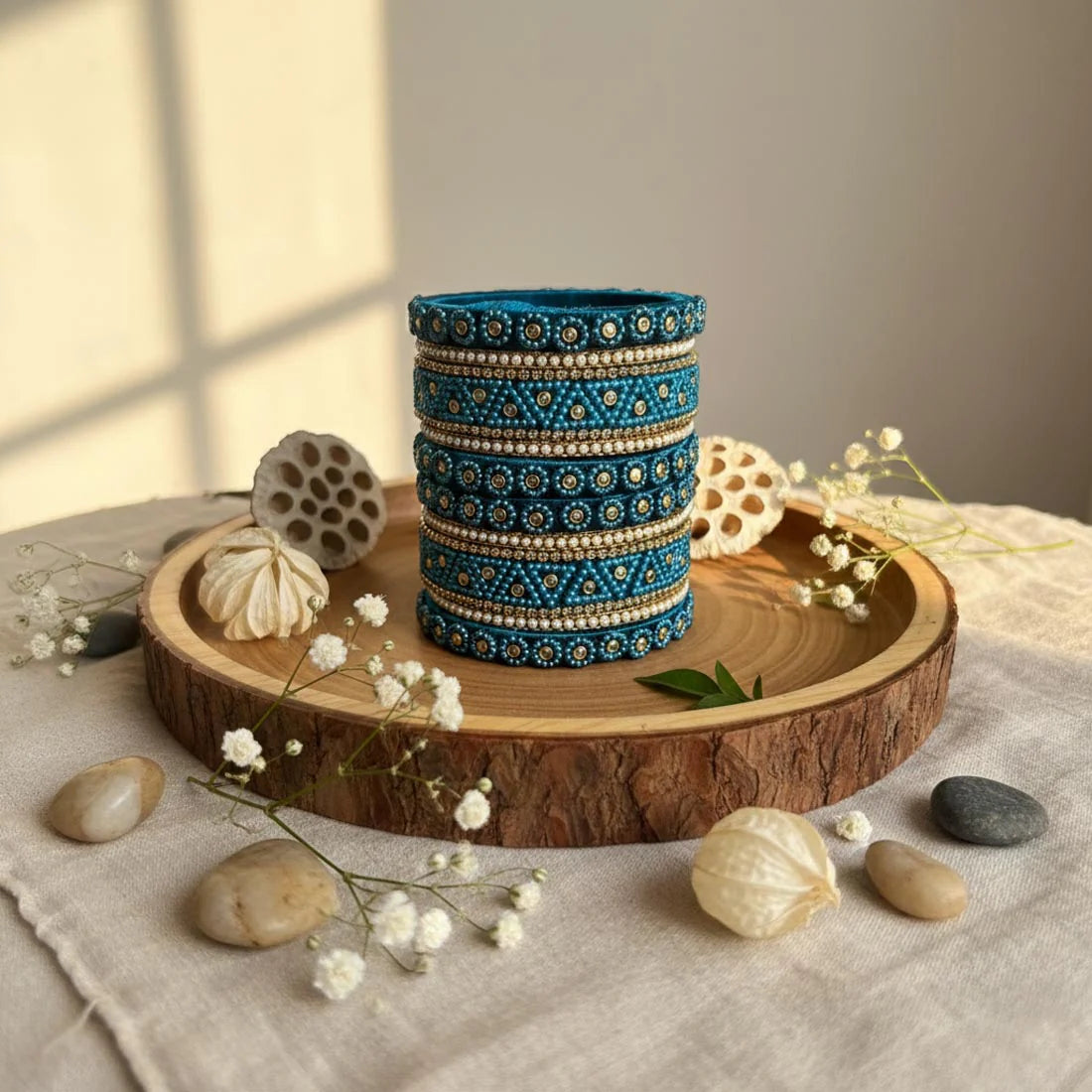 Turquoise Blue Color 1 Set Of Thread Bangle With Vibrant Traditional Design