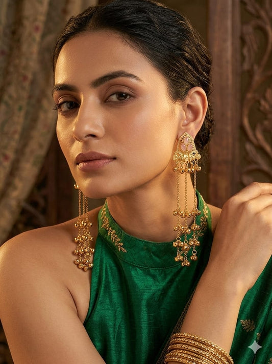 Pink color Long Kasmiri Earrings Classic Ethnic Jewelry Design