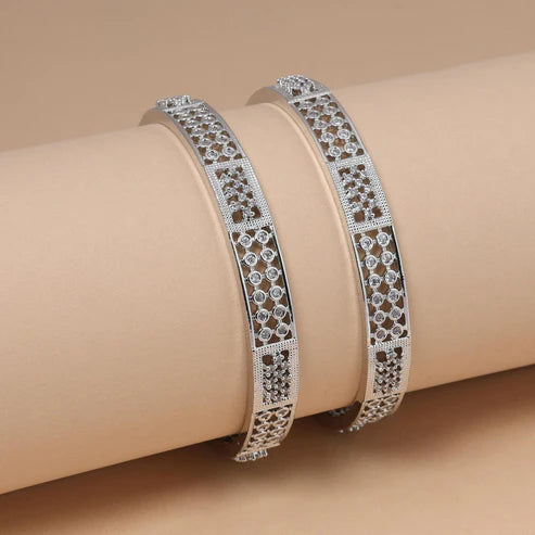 Silver Color Sparkling American Diamond Bangle Size: 2.6 For Party And Festive Wear