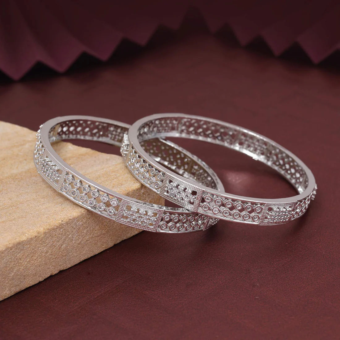 Silver Color Sparkling American Diamond Bangle Size: 2.6 For Party And Festive Wear