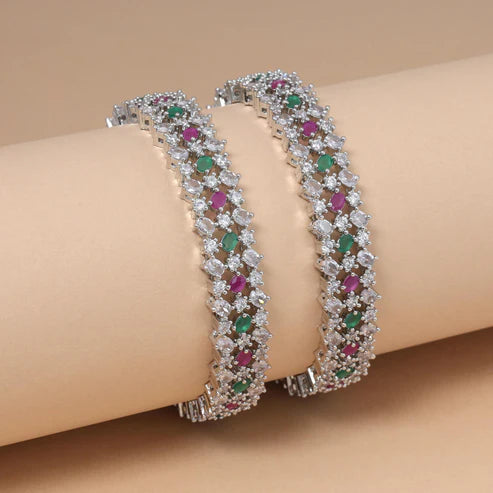 Multi Color Shimmering American Diamond Bangle Size: 2.6 For Ethnic And Modern Attire