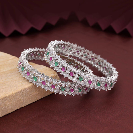 Multi Color Shimmering American Diamond Bangle Size: 2.6 For Ethnic And Modern Attire