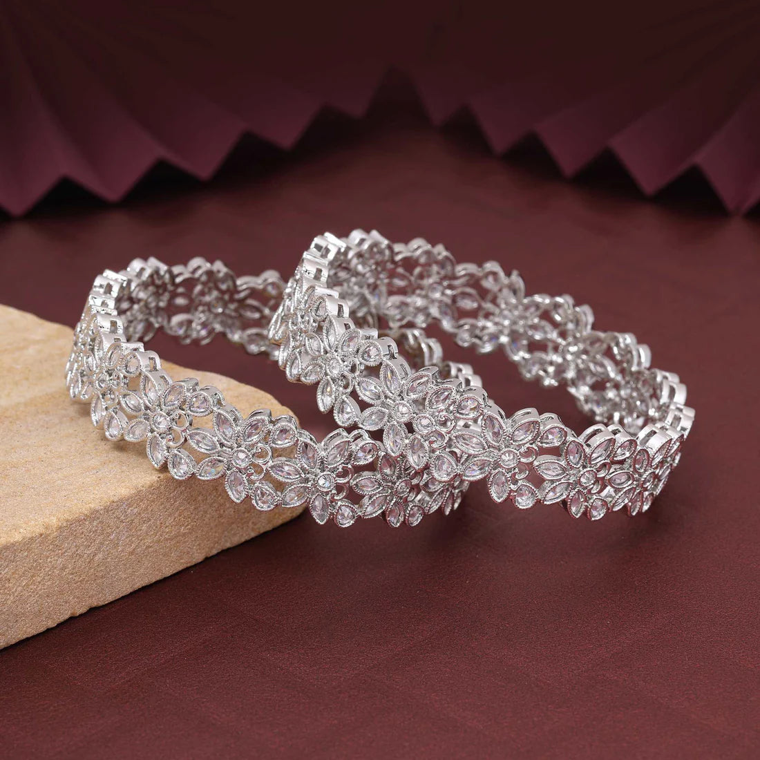 Silver Color Stylish Stone American Diamond Bangle Size: 2.6 For Women’S Ethnic Fashion