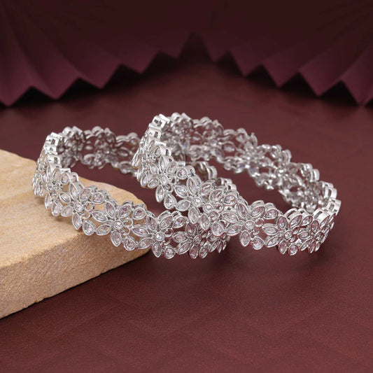 Silver Color Stylish Stone American Diamond Bangle Size: 2.6 For Women’S Ethnic Fashion