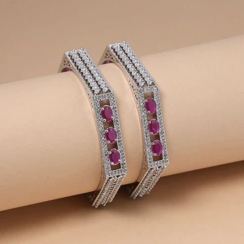 Light Purple Color Trendy Designer American Diamond Bangle Size: 2.6 For Elegant Attire