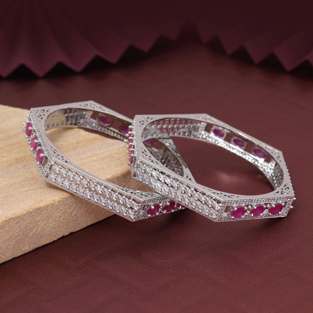 Light Purple Color Trendy Designer American Diamond Bangle Size: 2.6 For Elegant Attire