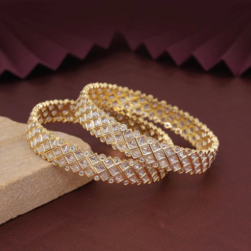 Gold Color Royal Finish American Diamond Bangle Size: 2.6 For Bridal And Party Wear