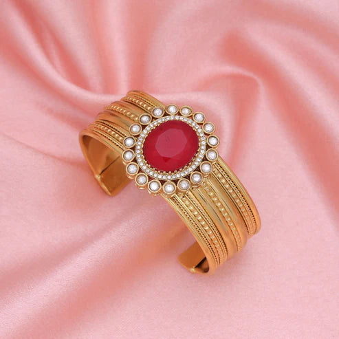 Red Color American Diamond Bracelet Created For Bold Festive Fashion Statements