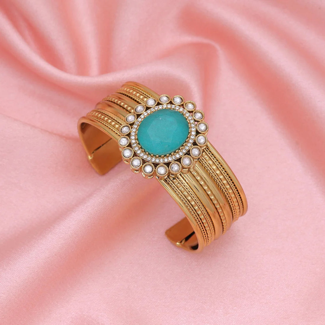 Rama Green Color American Diamond Bracelet Inspired By Traditional Indian Craftsmanship