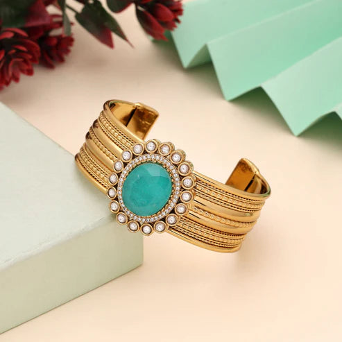 Rama Green Color American Diamond Bracelet Inspired By Traditional Indian Craftsmanship