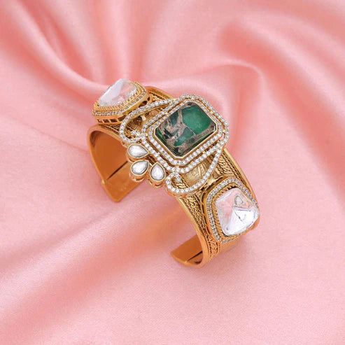 Green Color American Diamond Bracelet Inspired By Classic Ethnic Jewellery Design