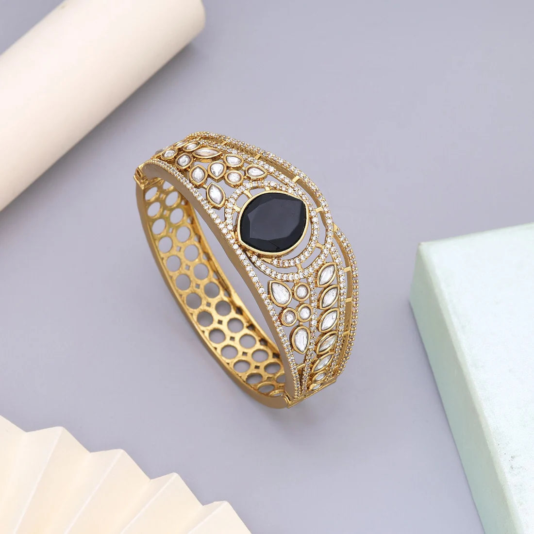 Black Color American Diamond Bracelet Crafted For Bold Statement Styling