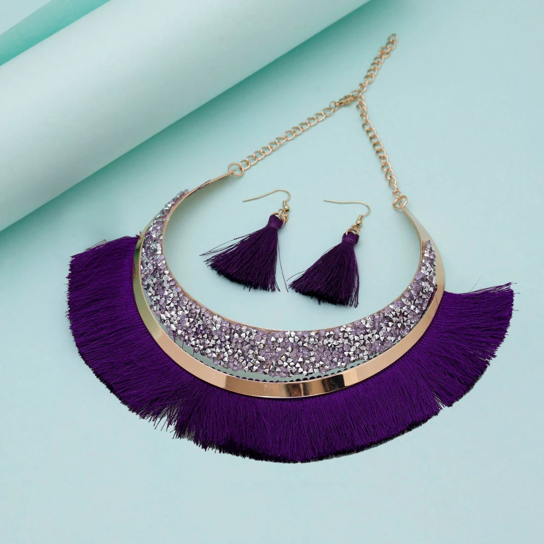 Purple Color Fashion Hansli Necklace Set With Contemporary Ethnic Charm