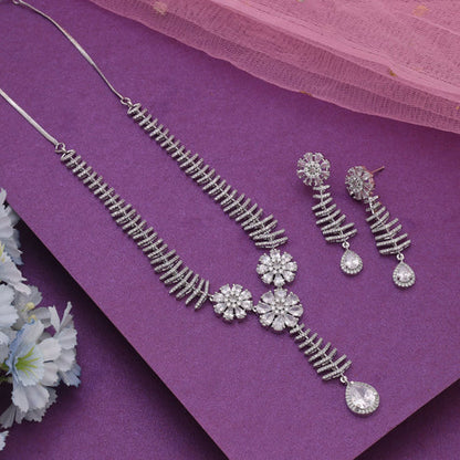 Silver Color American Diamond Necklace Set Offering Timeless Shine And Sophisticated Appeal